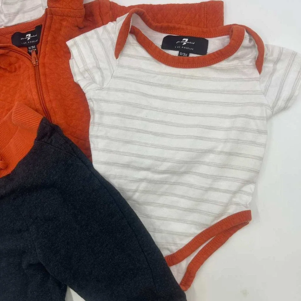7 For All Mankind Baby Outfit 3 Piece Hoodie Bodysuit‎ Pants Orange Black 0 3M